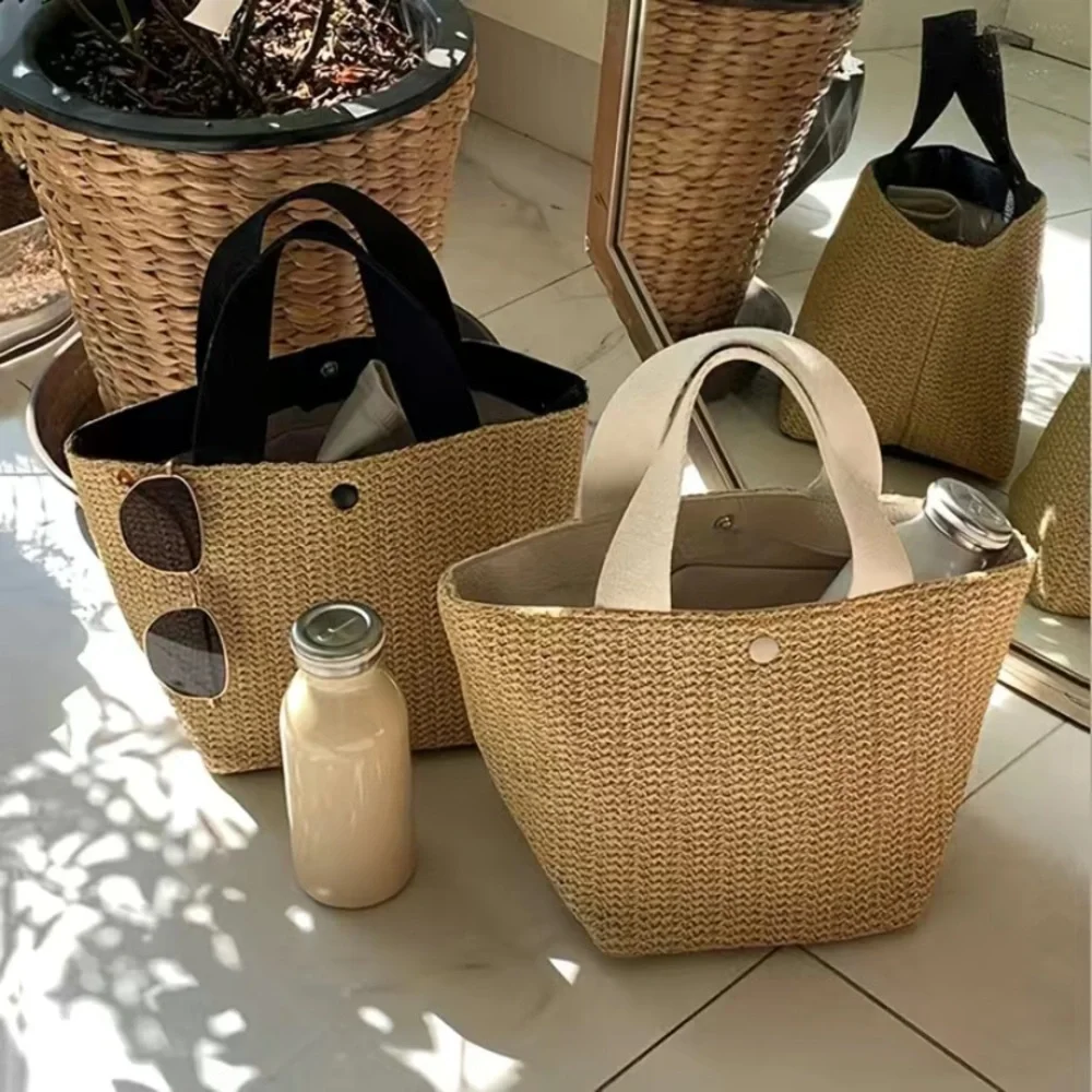 Sunshine Vibez Small Tote Bag, Beach Bag, Straw Tote Handbag White Handle New! - Picture 2 of 8